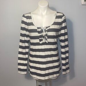 Old Navy blue and white striped fairy grunge coquette henley top. NWT. Large